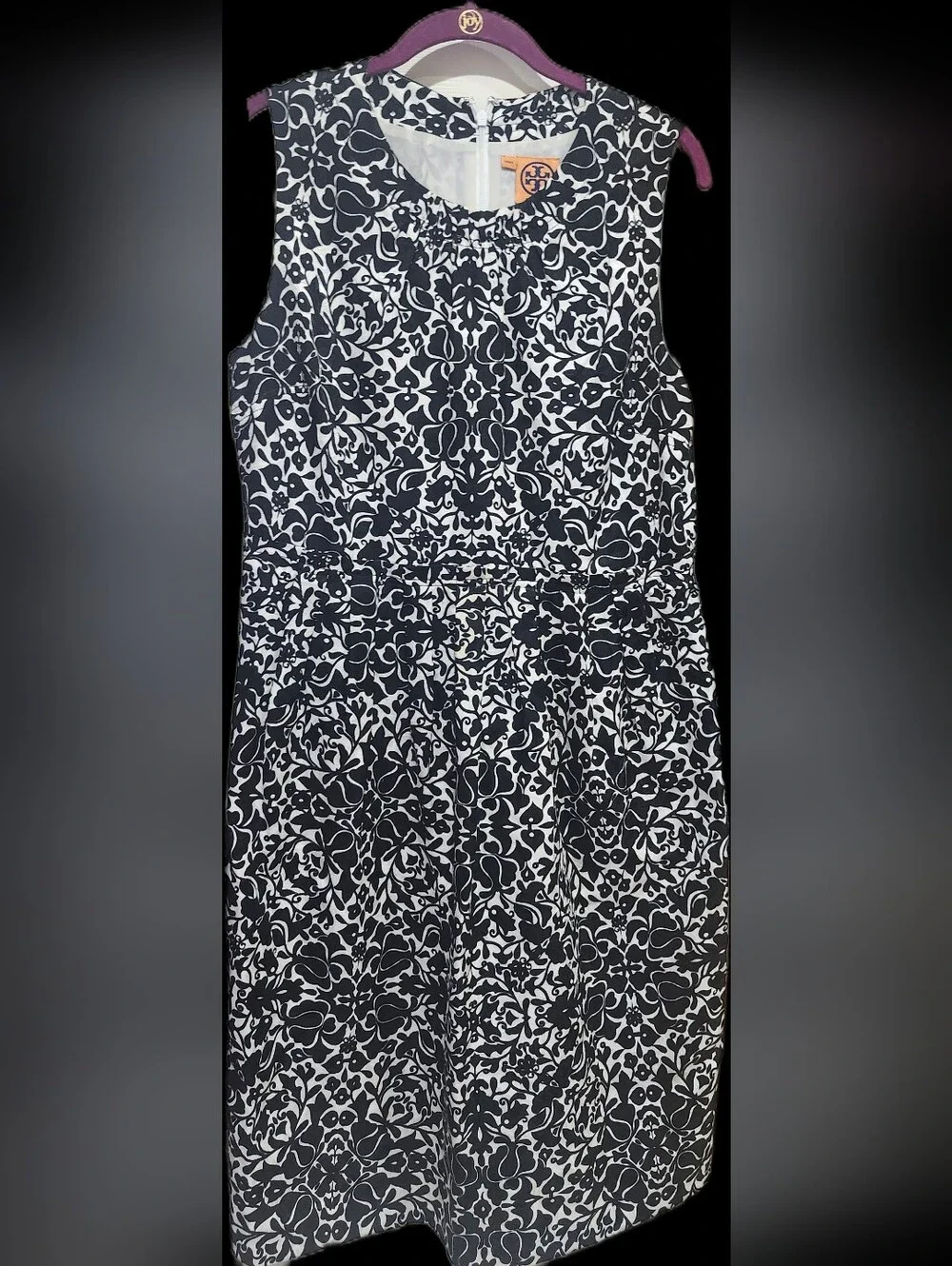 Tory Burch Black and White Floral Circle Skater Dress